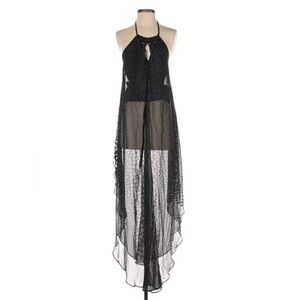 Black Polka Dot Halter Chiffon Maxi Dress Open Back